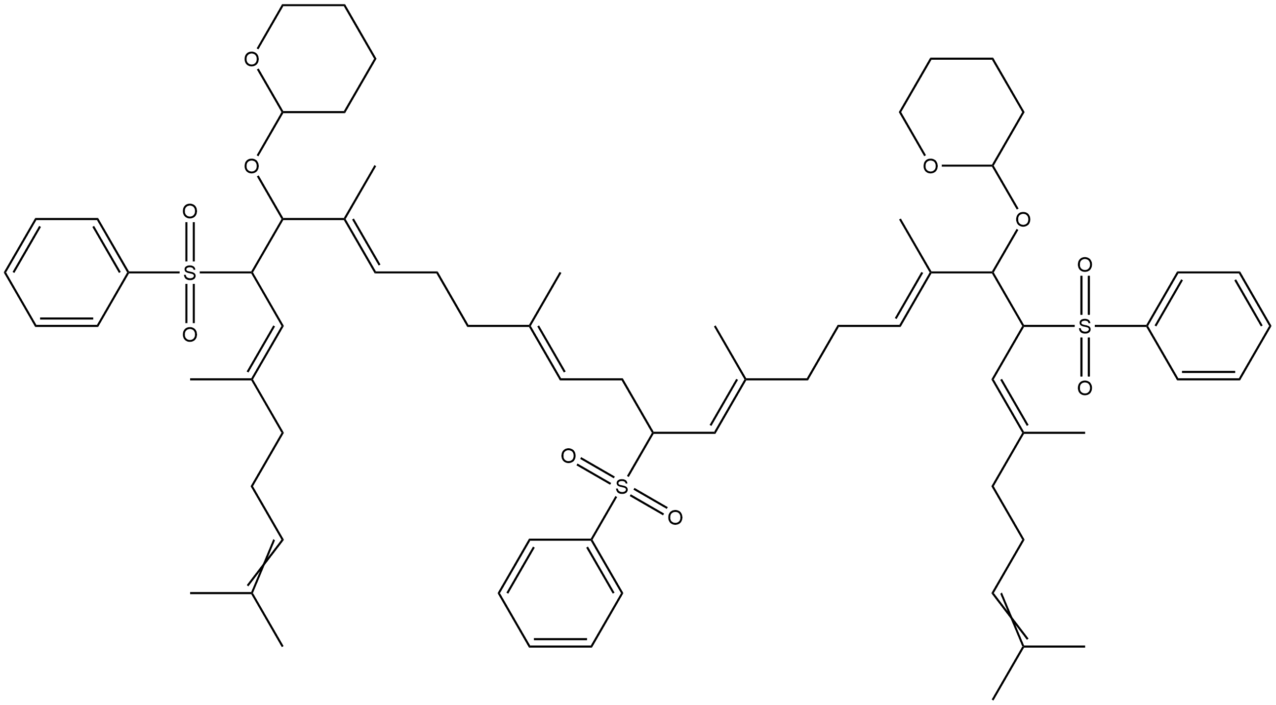 ψ,ψ-Carotene, 11,11',12,12'-tetrahydro-7,7',15-tris(phenylsulfonyl)-8,8'-bis[(tetrahydro-2H-pyran-2-yl)oxy]- Structure