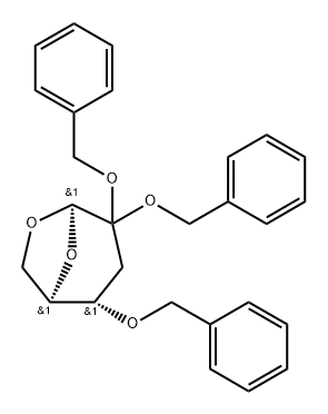 .beta.-D-erythro-Hexopyranos-2-ulose, 1,6-anhydro-3-deoxy-4-O-(phenylmethyl)-, bis(diphenylmethyl) acetal Structure