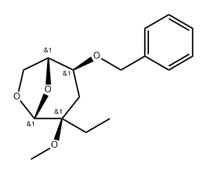.beta.-D-ribo-Hexopyranose, 1,6-anhydro-3-deoxy-2-C-ethyl-2-O-methyl-4-O-(phenylmethyl)- Structure