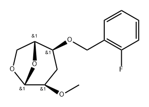.beta.-D-ribo-Hexopyranose, 1,6-anhydro-3-deoxy-4-O-(2-fluorophenyl)methyl-2-O-methyl- 구조식 이미지