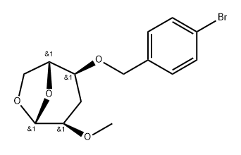 .beta.-D-ribo-Hexopyranose, 1,6-anhydro-4-O-(4-bromophenyl)methyl-3-deoxy-2-O-methyl- 구조식 이미지