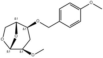 .beta.-D-ribo-Hexopyranose, 1,6-anhydro-3-deoxy-4-O-(4-methoxyphenyl)methyl-2-O-methyl- 구조식 이미지