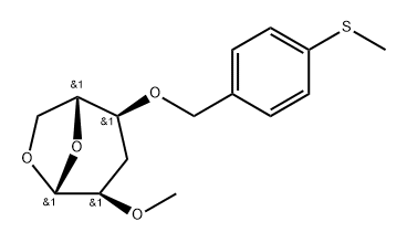 .beta.-D-ribo-Hexopyranose, 1,6-anhydro-3-deoxy-2-O-methyl-4-O-4-(methylthio)phenylmethyl- 구조식 이미지