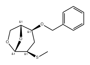 .beta.-D-ribo-Hexopyranose, 1,6-anhydro-3-deoxy-2-S-methyl-4-O-(phenylmethyl)-2-thio- Structure