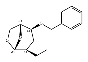 .beta.-D-ribo-Hexopyranose, 1,6-anhydro-2,3-dideoxy-2-ethyl-4-O-(phenylmethyl)- Structure