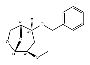 .beta.-D-ribo-Hexopyranose, 1,6-anhydro-3-deoxy-4-C-methyl-2-O-methyl-4-O-(phenylmethyl)- Structure