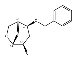 .beta.-D-ribo-Hexopyranose, 1,6-anhydro-2-chloro-2,3-dideoxy-4-O-(phenylmethyl)- Structure