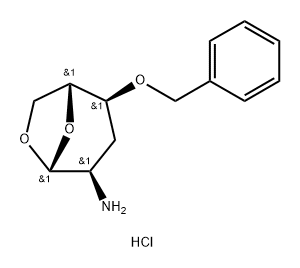 .beta.-D-ribo-Hexopyranose, 2-amino-1,6-anhydro-2,3-dideoxy-4-O-(phenylmethyl)-, hydrochloride Structure