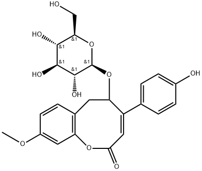 2H-1-Benzoxocin-2-one, 5-(β-D-glucopyranosyloxy)-5,6-dihydro-4-(4-hydroxyphenyl)-9-methoxy- Structure