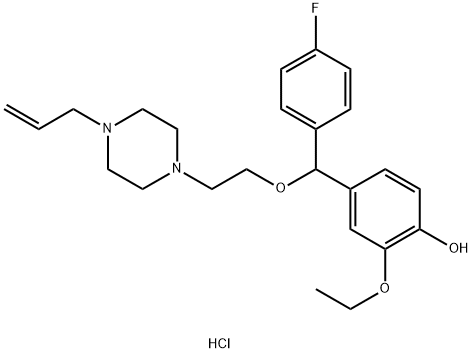 Phenol, 2-ethoxy-4-[(4-fluorophenyl)[2-[4-(2-propen-1-yl)-1-piperazinyl]ethoxy]methyl]-, hydrochloride (1:2) 구조식 이미지