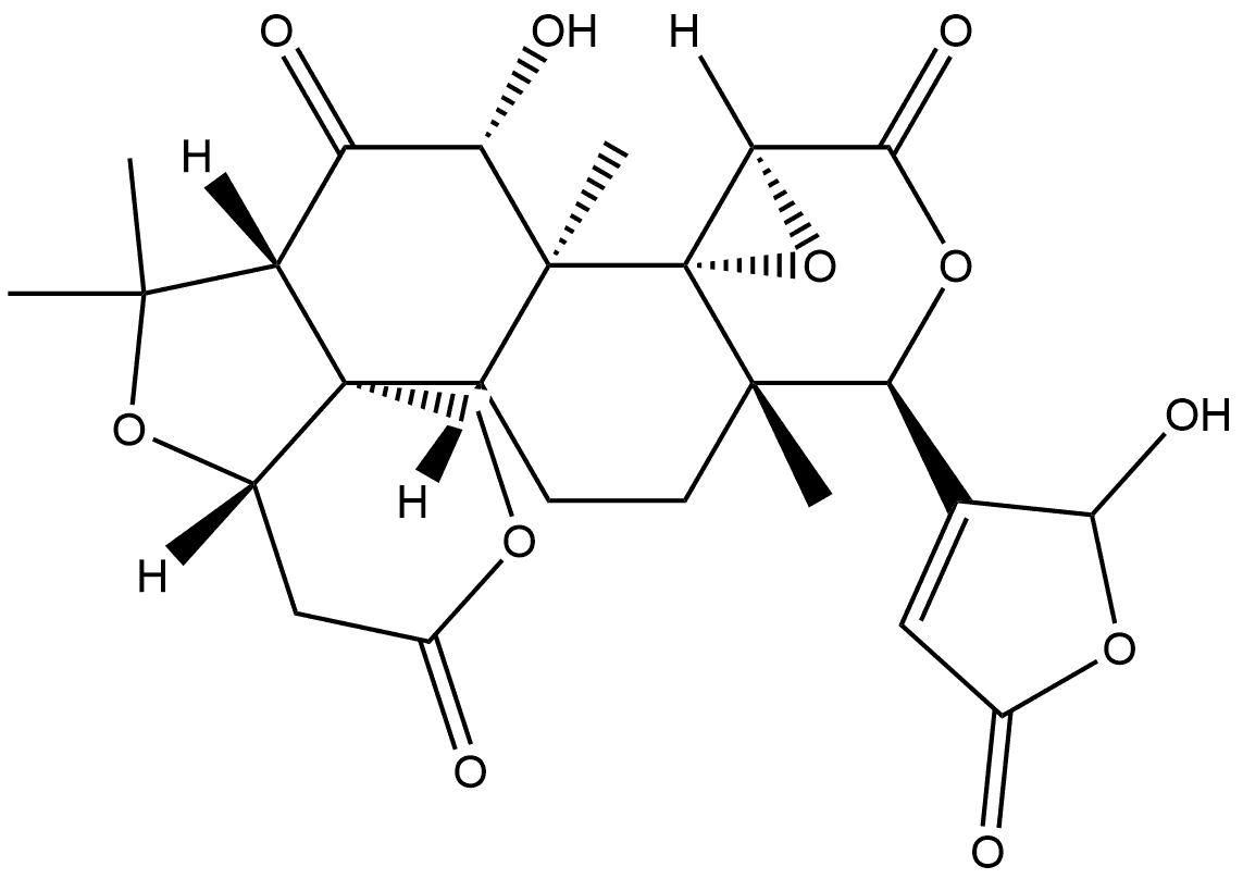 11H,13H-Oxireno[d]pyrano[4',3':3,3a]isobenzofuro[5,4-f][2]benzopyran-3,6,13(4H,5aH)-trione, 8-(2,5-dihydro-2-hydroxy-5-oxo-3-furanyl)decahydro-4-hydroxy-2,2,4a,8a-tetramethyl-, (2aR,4R,4aS,4bR,5aS,8R,8aS,10aR,10bR,14aS)- Structure