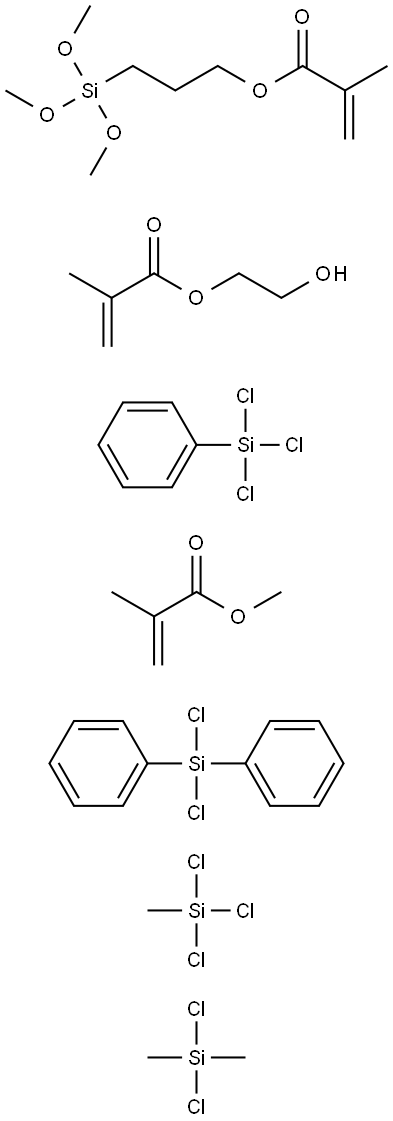 2-Propenoic acid, 2-methyl-, 2-hydroxyethyl ester, polymer with dichlorodimethylsilane, dichlorodiphenylsilane, methyl 2-methyl-2-propenoate, trichloromethylsilane, trichlorophenylsilane and 3-(trimethoxysilyl)propyl 2-methyl-2-propenoate Structure