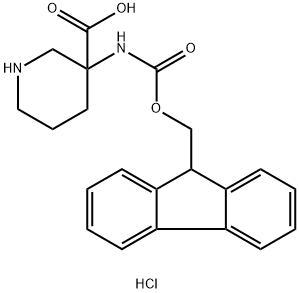 3-Piperidinecarboxylic acid, 3-[[(9H-fluoren-9-ylmethoxy)carbonyl]amino]-, hydrochloride (1:1) Structure