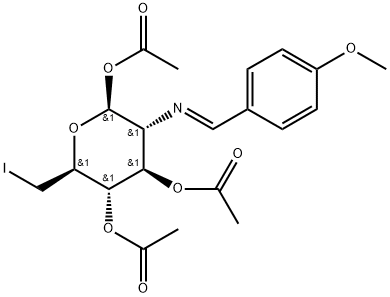 2,6-Dideoxy-6-iodo-2-[[(4-methoxyphenyl)methylene]amino]-β-D-glucopyranose 1,3,4-triacetate Structure