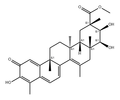24,25,26,27-Tetranoroleana-1(10),3,5,7,14-pentaen-29-oic acid, 3,21,22-trihydroxy-9,13,15-trimethyl-2-oxo-, methyl ester, (9β,13α,20α,21β,22β)- 구조식 이미지