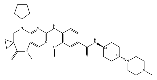 Benzamide, 4-[(9'-cyclopentyl-8',9'-dihydro-5'-methyl-6'-oxospiro[cyclopropane-1,7'-[7H]pyrimido[4,5-b][1,4]diazepine]-2'(5'H)-yl)amino]-3-methoxy-N-[trans-4-(4-methyl-1-piperazinyl)cyclohexyl]- Structure
