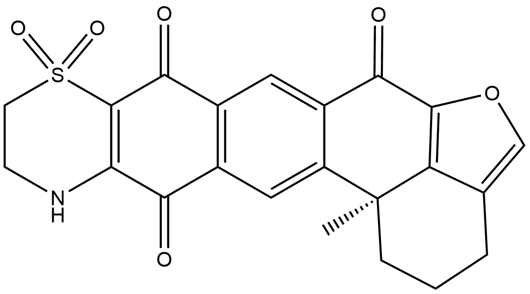 Furo[4',3',2':4,5]benz[a]anthra[9,10-b][1,4]thiazine-6,8,13(10H)-trione, 1,2,3,11,12,14b-hexahydro-14b-methyl-, 9,9-dioxide, (14bS)- Structure