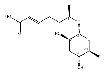 2-Heptenoic acid, 6-[(3,6-dideoxy-α-L-arabino-hexopyranosyl)oxy]-, (2E,6R)- Structure