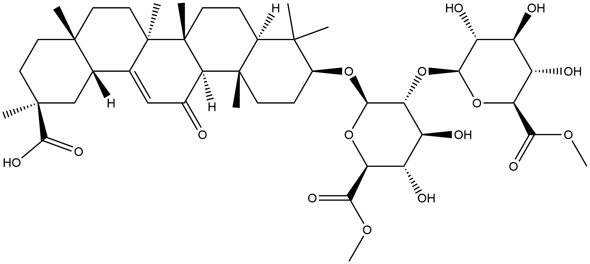 β-D-Glucopyranosiduronic acid, (3β,20β)-20-carboxy-11-oxo-30-norolean-12-en-3-yl 2-O-(6-methyl-β-D-glucopyranuronosyl)-, 6-methyl ester Structure