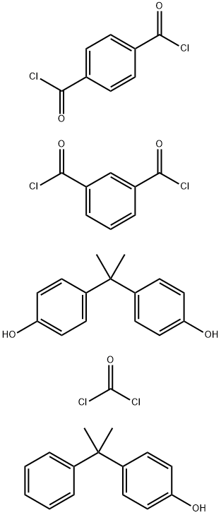 1,3-Benzenedicarbonyl dichloride, polymer with 1,4-benzenedicarbonyl dichloride, carbonic dichloride and 4,4-(1-methylethylidene)bisphenol, bis4-(1-methyl-1-phenylethyl)phenyl ester Structure