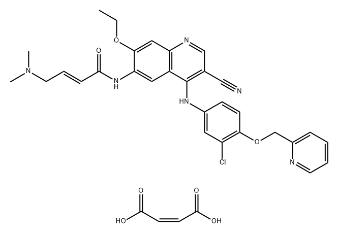 2-Butenamide,?N-[4-[[3-chloro-4-(2-pyridinylmethoxy)phenyl]amino]-3-cyano-7-ethoxy-6-quinolinyl]-4-(dimethylamino)-, (2E)-, (2Z)-2-butenedioate, hydrate (1:1:1) 구조식 이미지