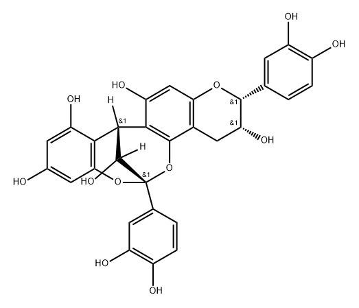 6,12-Methano-2H,12H-1-benzopyrano[5,6-d][1,3]benzodioxocin-3,9,11,13,15-pentol, 2,6-bis(3,4-dihydroxyphenyl)-3,4-dihydro-, (2R,3R,6S,12R,15R)- Structure