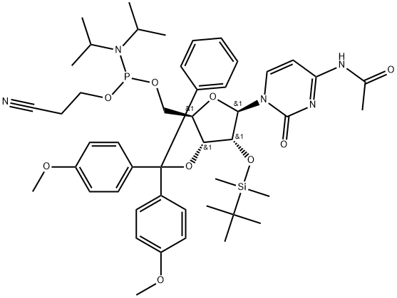 Cytidine, N-acetyl-3'-O-[bis(4-methoxyphenyl)phenylmethyl]-2'-O-[(1,1-dimethylethyl)dimethylsilyl]-, 5'-[2-cyanoethyl N,N-bis(1-methylethyl)phosphoramidite] Structure