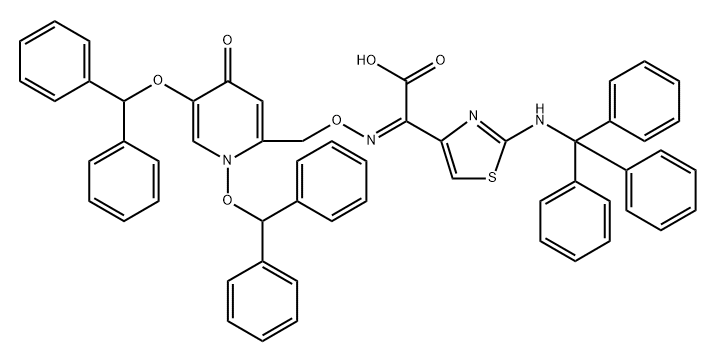4-Thiazoleacetic acid, α-[[[1,5-bis(diphenylmethoxy)-1,4-dihydro-4-oxo-2-pyridinyl]methoxy]imino]-2-[(triphenylmethyl)amino]-, (αZ)- 구조식 이미지