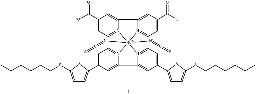 cis-Bis(isothiocyanato)(2,2′-bipyridyl-4,4′-dicarboxylato)( 4,4′-bis(5-(hexylthio)thiophen-2-yl)-2,2′-bipyridyl)ruthenium(II) Structure