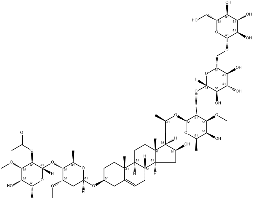 β-D-Galactopyranoside, (3β,16β,20R)-3-[[4-O-(2-O-acetyl-6-deoxy-3-O-methyl-β-D-galactopyranosyl)-2,6-dideoxy-3-O-methyl-β-D-ribo-hexopyranosyl]oxy]-16-hydroxypregn-5-en-20-yl O-β-D-glucopyranosyl-(1→6)-O-β-D-glucopyranosyl-(1→2)-6-deoxy-3-O-methyl- Structure