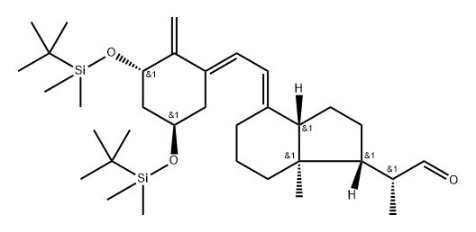 1H-Indene-1-acetaldehyde, 4-[(2E)-[(3S,5R)-3,5-bis[[(1,1-dimethylethyl)dimethylsilyl]oxy]-2-methylenecyclohexylidene]ethylidene]octahydro-α,7a-dimethyl-, (αR,1R,3aS,4E,7aR)- (9CI) Structure