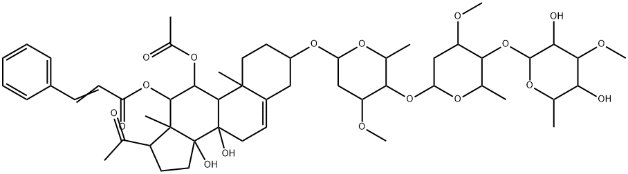 Pregn-5-en-20-one, 11-(acetyloxy)-3-[(O-6-deoxy-3-O-methyl-β-D-allopyranosyl-(1→4)-O-2,6-dideoxy-3-O-methyl-β-D-arabino-hexopyranosyl-(1→4)-2,6-dideoxy-3-O-methyl-β-D-ribo-hexopyranosyl)oxy]-8,14-dihydroxy-12-[(1-oxo-3-phenyl-2-propenyl)oxy]-, (3β,11α,12β,14β)- (9CI) Structure