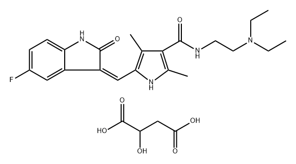 N-[2-(Diethylamino)ethyl]-5-[(Z)-(5-fluoro-1,2-dihydro-2-oxo-3H-indol-3-ylidene)methyl]-2,4-dimethyl-1H-pyrrole-3-carboxamide malate Structure