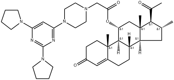 Pregn-4-ene-3,20-dione, 11-[[[4-(2,6-di-1-pyrrolidinyl-4-pyrimidinyl)-1-piperazinyl]acetyl]oxy]-16-methyl-, (11α,16α)- (9CI) Structure