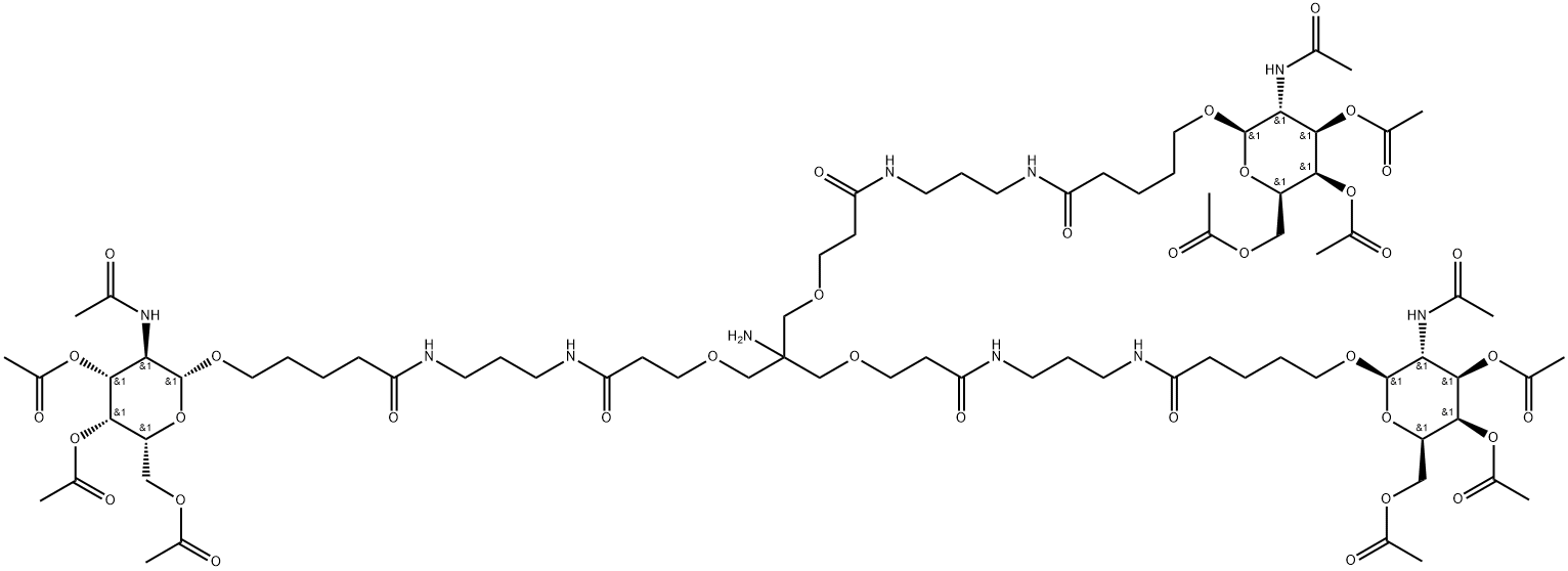 4,8-Dioxa-12,16-diazaheneicosanamide, 6-amino-11,17-dioxo-6-[[3-oxo-3-[[3-[[1-oxo-5-[[3,4,6-tri-O-acetyl-2-(acetylamino)-2-deoxy-β-D-galactopyranosyl]oxy]pentyl]amino]propyl]amino]propoxy]methyl]-N-[3-[[1-oxo-5-[[3,4,6-tri-O-acetyl-2-(acetylamino)-2-deoxy-β-D-galactopyranosyl]oxy]pentyl]amino]propyl]-21-[[3,4,6-tri-O-acetyl-2-(acetylamino)-2-deoxy-β-D-galactopyranosyl]oxy]- Structure