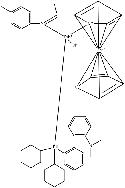 Palladium, chloro[2'-(dicyclohexylphosphino-.kappa.P)-N,N-dimethyl[1,1'-biphenyl]-2-amine][2-[1-[(4-methylphenyl)imino-.kappa.N]ethyl]ferrocenyl-.kappa.C]-, Structure