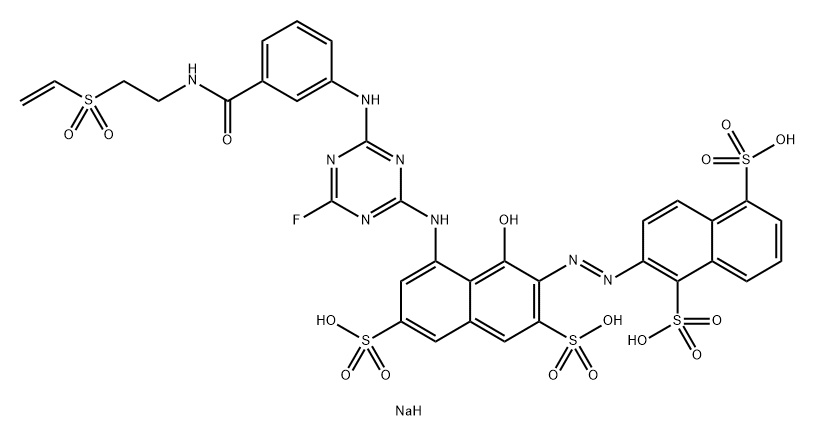 1,5-Naphthalenedisulfonic acid, 2-8-4-3-2-(ethenylsulfonyl)ethylaminocarbonylphenylamino-6-fluoro-1,3,5-triazin-2-ylamino-1-hydroxy-3,6-disulfo-2-naphthalenylazo-, tetrasodium salt Structure