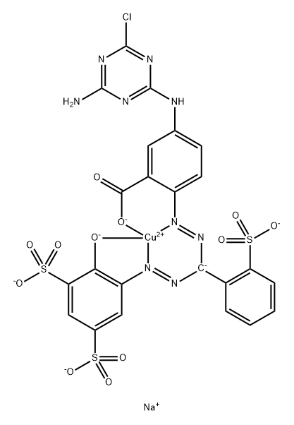 Cuprate(4-), 5-(4-amino-6-chloro-1,3,5-triazin-2-yl)amino-2-2-(hydroxy-.kappa.O)-3,5-disulfophenylazo-.kappa.N2(2-sulfophenyl)methylazo-.kappa.N1benzoato(6-)-.kappa.O-, tetrasodium Structure