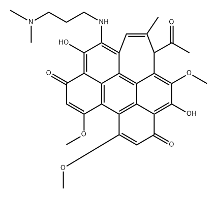 1H-Cyclohepta[ghi]perylene-6,11-dione, 1-acetyl-4-[[3-(dimethylamino)propyl]amino]-5,12-dihydroxy-8,9,13-trimethoxy-2-methyl- 구조식 이미지
