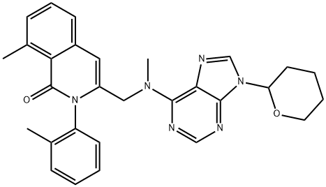 1(2H)-Isoquinolinone, 8-methyl-2-(2-methylphenyl)-3-[[methyl[9-(tetrahydro-2H-pyran-2-yl)-9H-purin-6-yl]amino]methyl]- (ACI) Structure