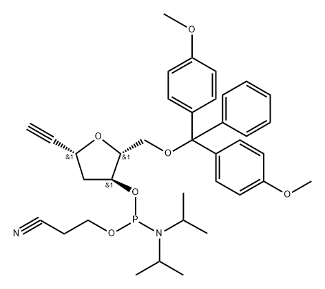 Ethynyl 2-deoxy-5-O-DMT-ribosyl 3-CE phosphoramidite Structure