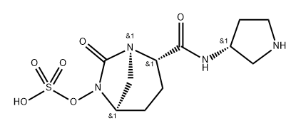 (1R,2S,5R)-7-oxo-2-(((R)-pyrrolidin-3-yl)carbamoyl)-1,6-diazabicyclo[3.2.1]octan-6-yl hydrogen sulfate Structure