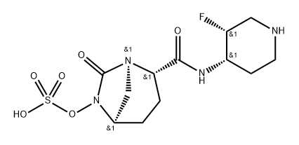 (2S,5R)-N-[(3R,4S)-3-fluoropiperidin-4-yl]-7-oxo-6-(sulfooxy)-1,6-diazabicyclo[3.2.1]octane-2-carboxamide Structure