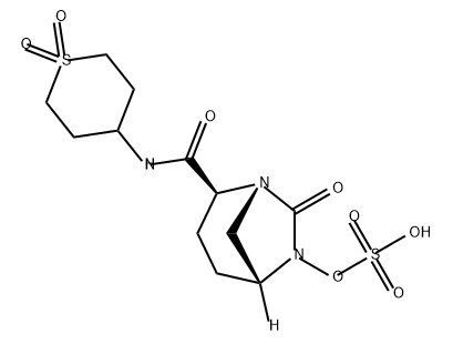 (2S,5R)-N-(1,1-dioxidotetrahydro-2H-thiopyran-4-yl)-7-oxo-6-(sulfooxy)-1,6-diazabicyclo[3.2.1]octane-2-carboxamide Structure