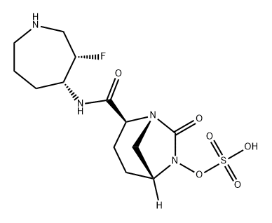 (2S,5R)-N-[(3S,4R)-3-fluoroazepan-4-yl]-7-oxo-6-(sulfooxy)-1,6-diazabicyclo[3.2.1]octane-2-carboxamide Structure