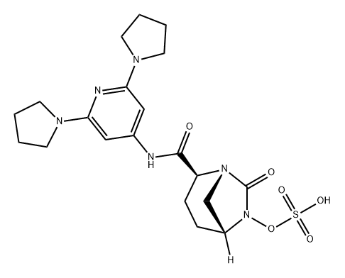 (2S,5R)-N-(2,6-dipyrrolidin-1-ylpyridin-4-yl)-7-oxo-6-(sulfooxy)-1,6-diazabicyclo[3.2.1]octane-2-carboxamide Structure