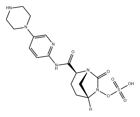 (2S,5R)-N-(5-piperazin-1-ylpyridin-2-yl)-7-oxo-6-(sulfooxy)-1,6-diazabicyclo[3.2.1]octane-2-carboxamide 구조식 이미지