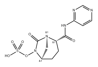 (2S,5R)-7-oxo-N-pyrimidin-4-yl-6-(sulfooxy)-1,6-diazabicyclo[3.2.1]octane-2-carboxamide Structure