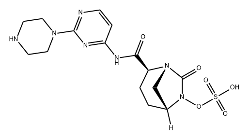 (2S,5R)-7-oxo-N-(2-piperazin-1-ylpyrimidin-4-yl)-6-(sulfooxy)-1,6-diazabicyclo[3.2.1]octane-2-carboxamide Structure
