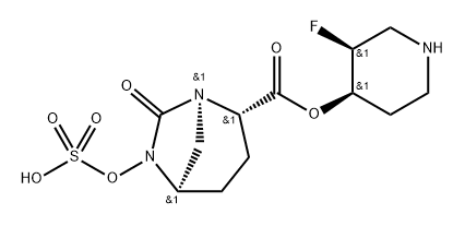 (3S,4R)-3-fluoropiperidin-4-yl (2S,5R)-7-oxo-6-(sulfooxy)-1,6-diazabicyclo[3.2.1]octane-2-carboxylate Structure